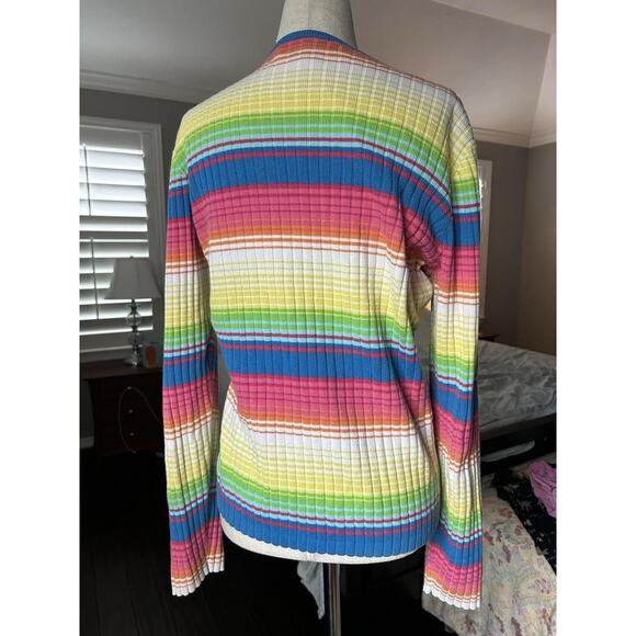 Vintage Y2K Tommy Hilfiger Rainbow Striped V Neck Sweater Womens XL - Picture 4 of 7